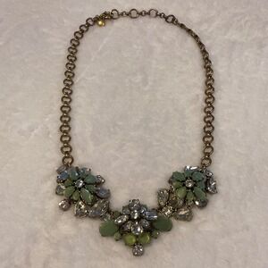 J.Crew Crystal Wildflowers statement necklace green clear crystals gold-tone